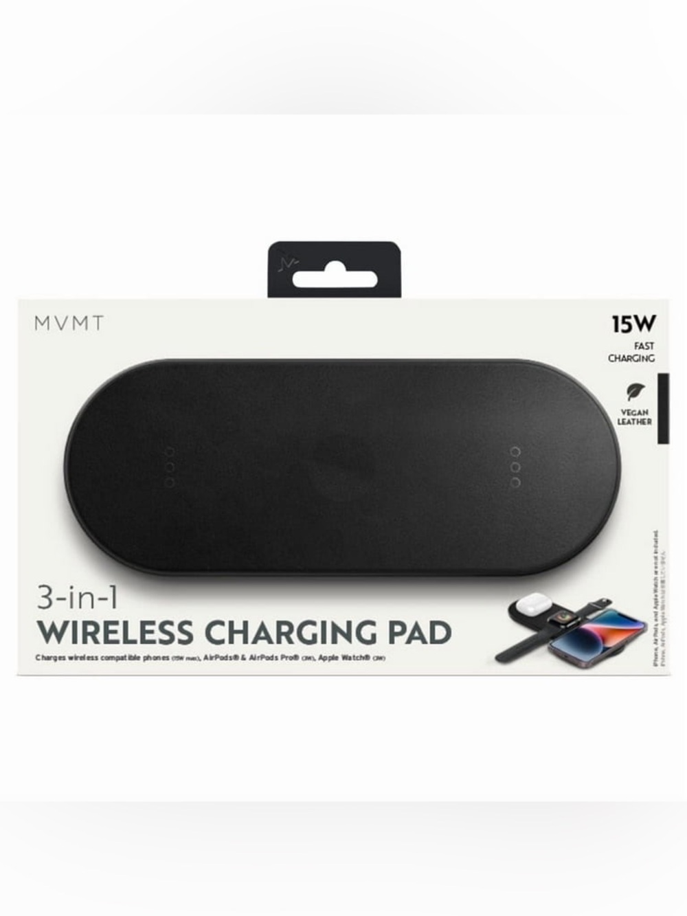 MVMT 15W Wireless Charging Pad Premium Vegan Leather 3-in-1 Fast Charger